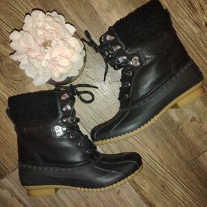Tommy Hilfiger Rainah Water Resist  Shearling Trimmed Duck Boots Black 7m